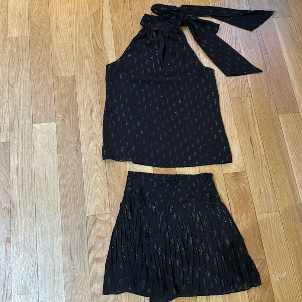 Black shimmer detail skirt set